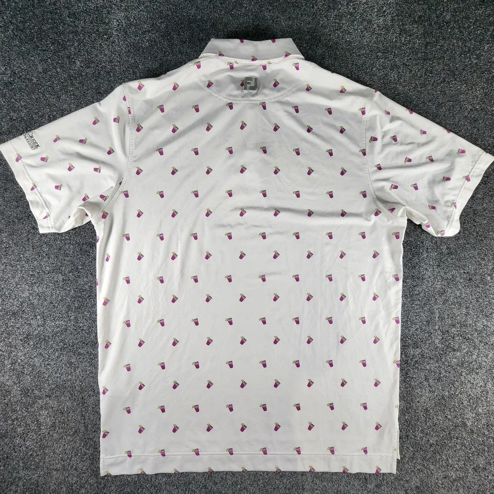 FootJoy Mens Large White Purple Cocktail Print Golf Polo Shirt Kiln Creek‎ Golf